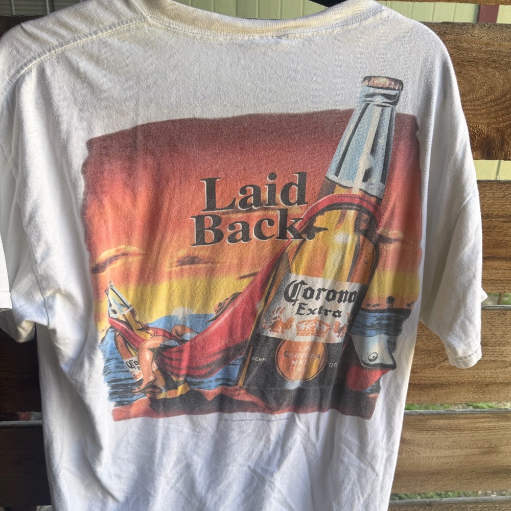 Corona Laid Back Graphic Tee - White with Orange, Yellow,Blue Accents XL